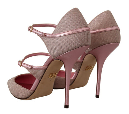 Dolce & Gabbana Pink Glittered Strappy Sandals Mary Jane Shoes - SMARTMARTNZ