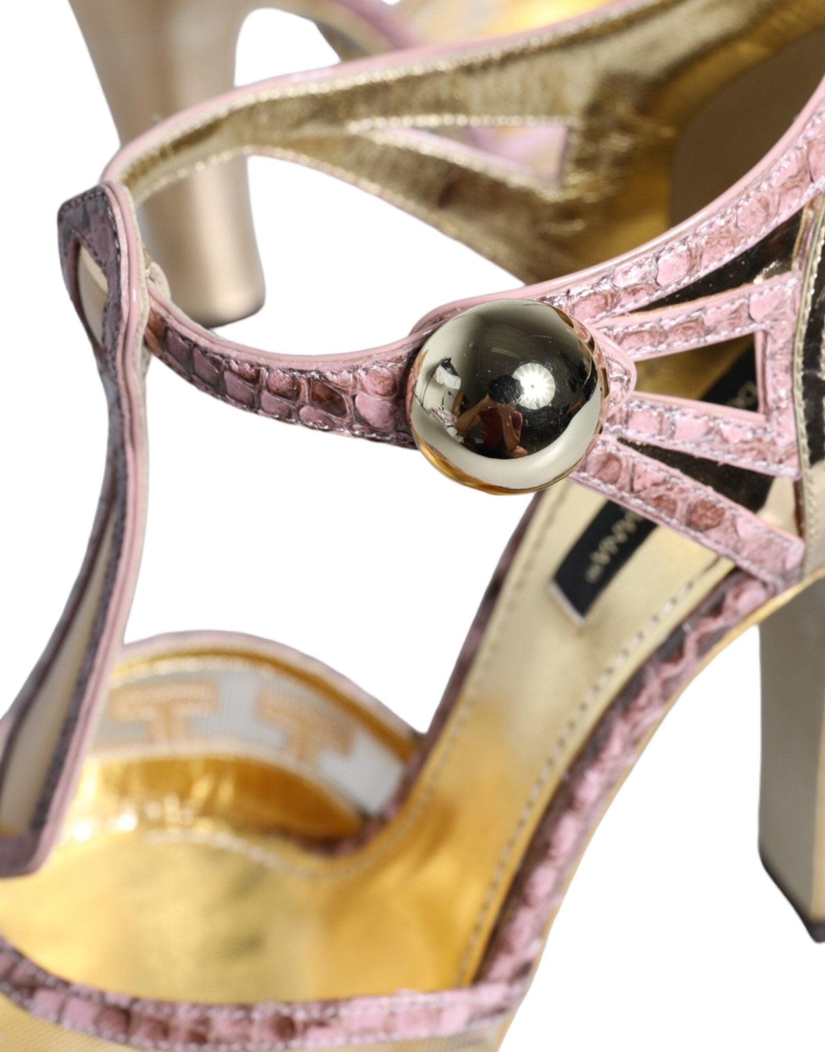 Dolce & Gabbana Pink Gold Leather Pumps T - strap Sandals Shoes - SMARTMARTNZ