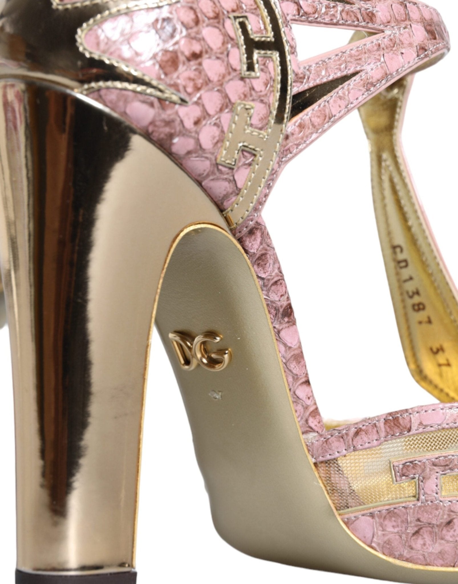 Dolce & Gabbana Pink Gold Leather Pumps T - strap Sandals Shoes - SMARTMARTNZ