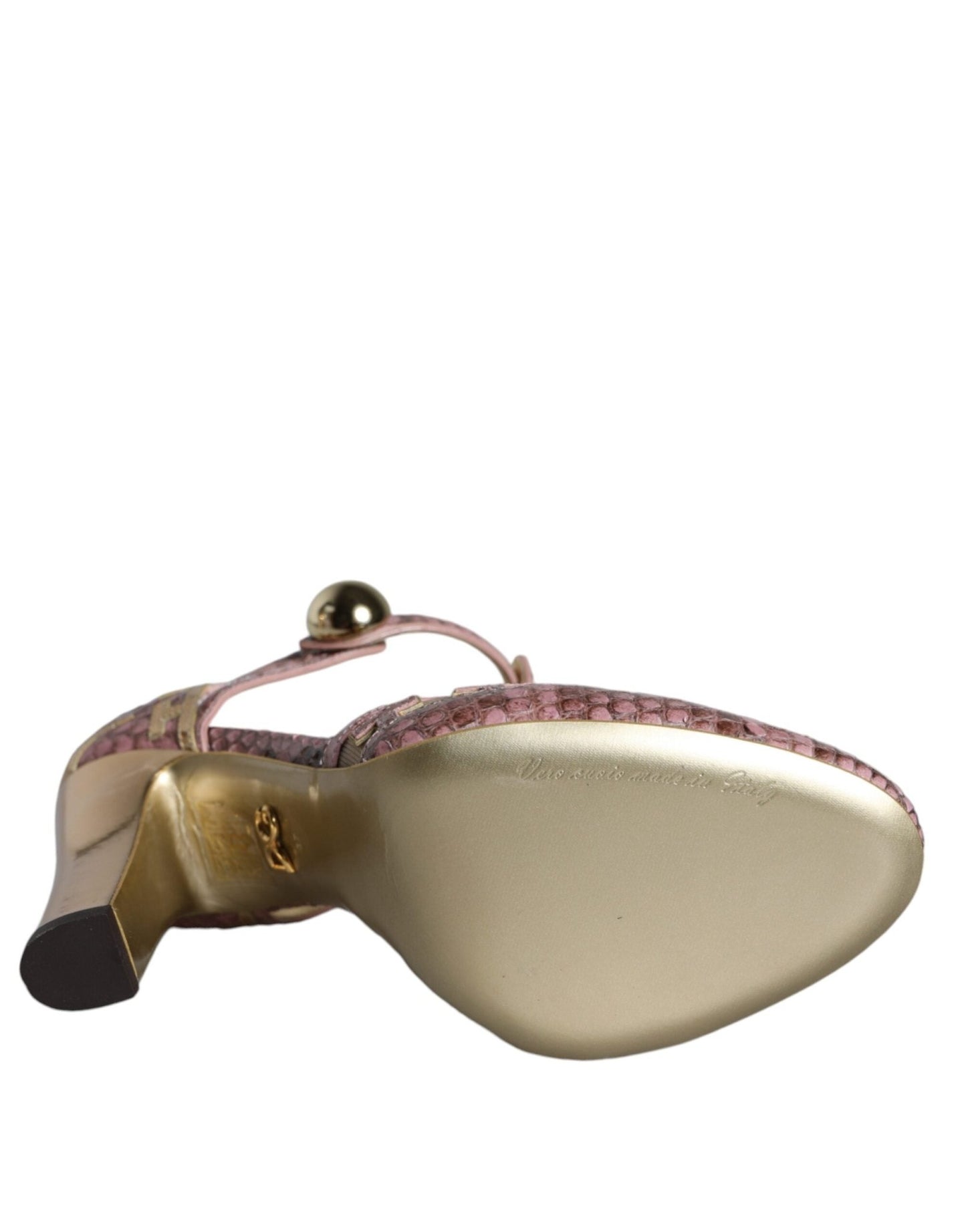 Dolce & Gabbana Pink Gold Leather Pumps T - strap Sandals Shoes - SMARTMARTNZ