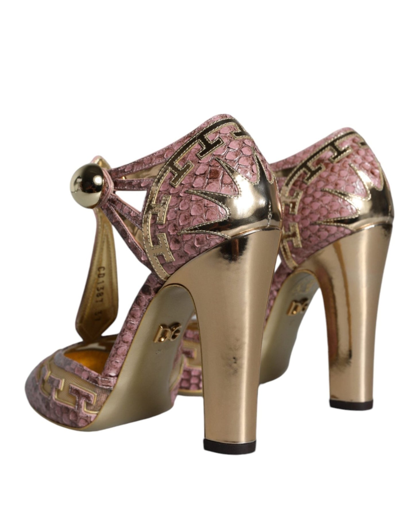 Dolce & Gabbana Pink Gold Leather Pumps T - strap Sandals Shoes - SMARTMARTNZ