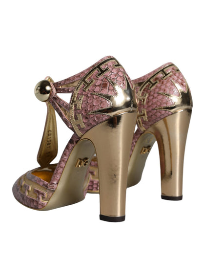 Dolce & Gabbana Pink Gold Leather Pumps T - strap Sandals Shoes - SMARTMARTNZ