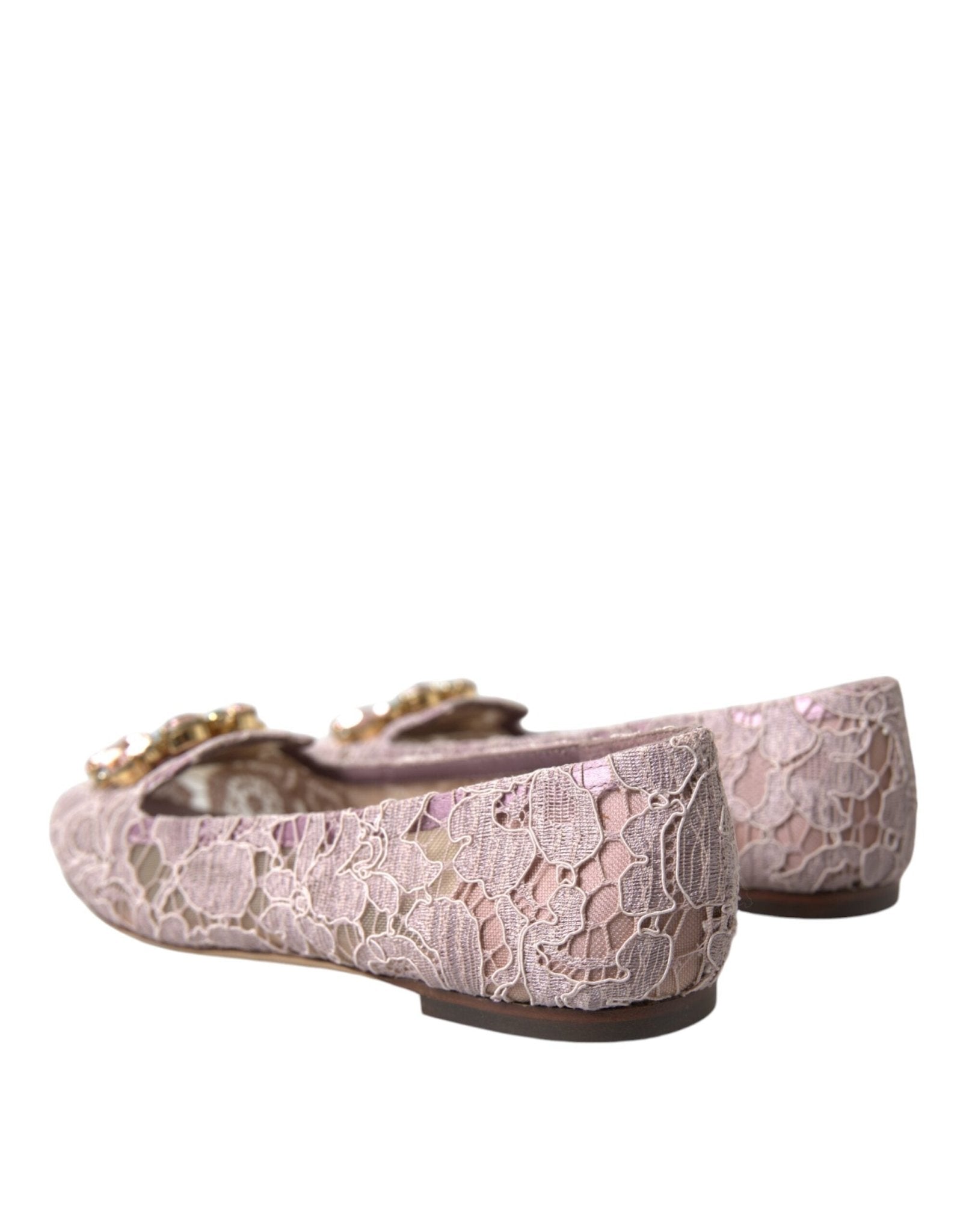 Dolce & Gabbana Pink Lace Crystal Ballet Flats Loafers Shoes - SMARTMARTNZ