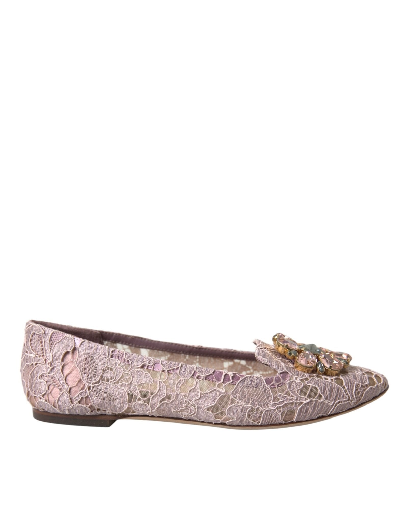 Dolce & Gabbana Pink Lace Crystal Ballet Flats Loafers Shoes - SMARTMARTNZ