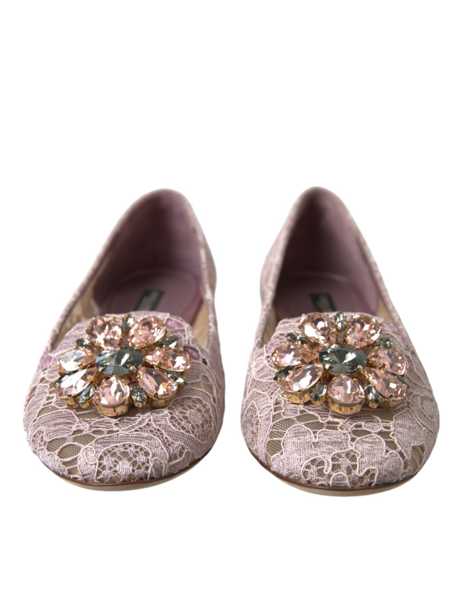 Dolce & Gabbana Pink Lace Crystal Ballet Flats Loafers Shoes - SMARTMARTNZ