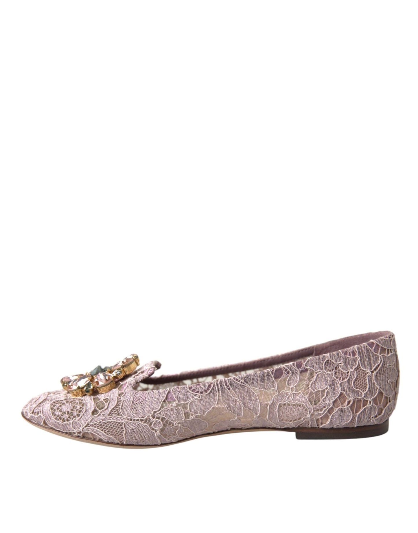 Dolce & Gabbana Pink Lace Crystal Ballet Flats Loafers Shoes - SMARTMARTNZ