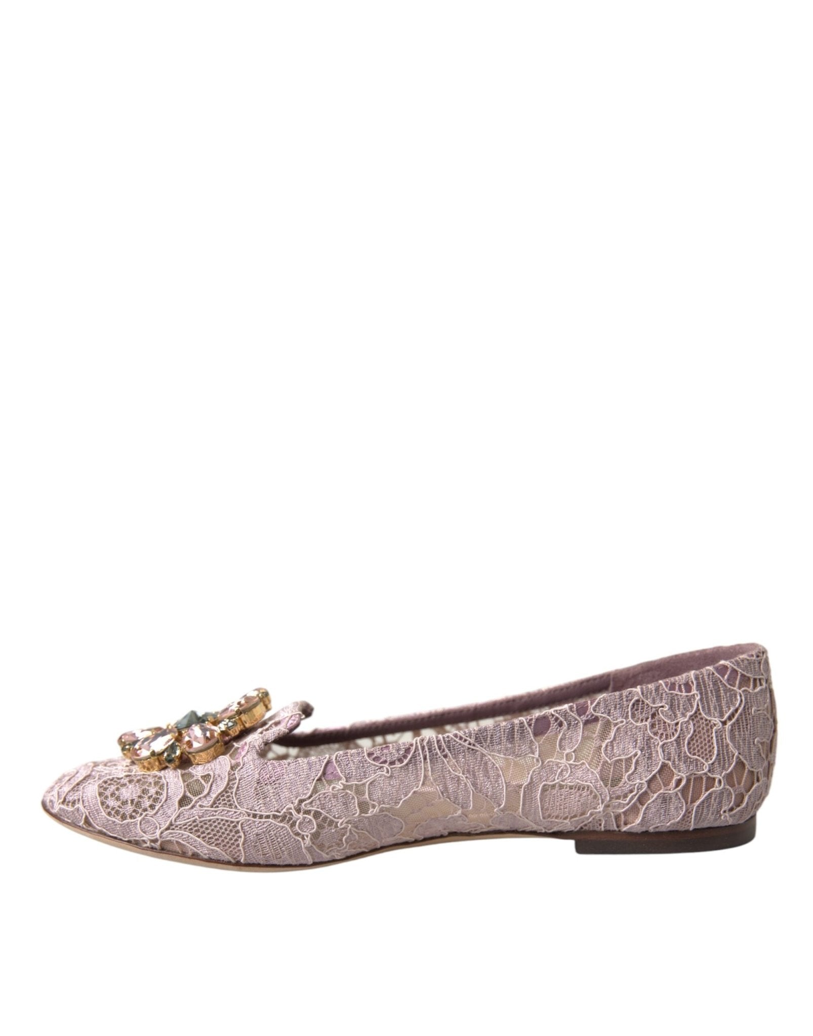 Dolce & Gabbana Pink Lace Crystal Ballet Flats Loafers Shoes - SMARTMARTNZ