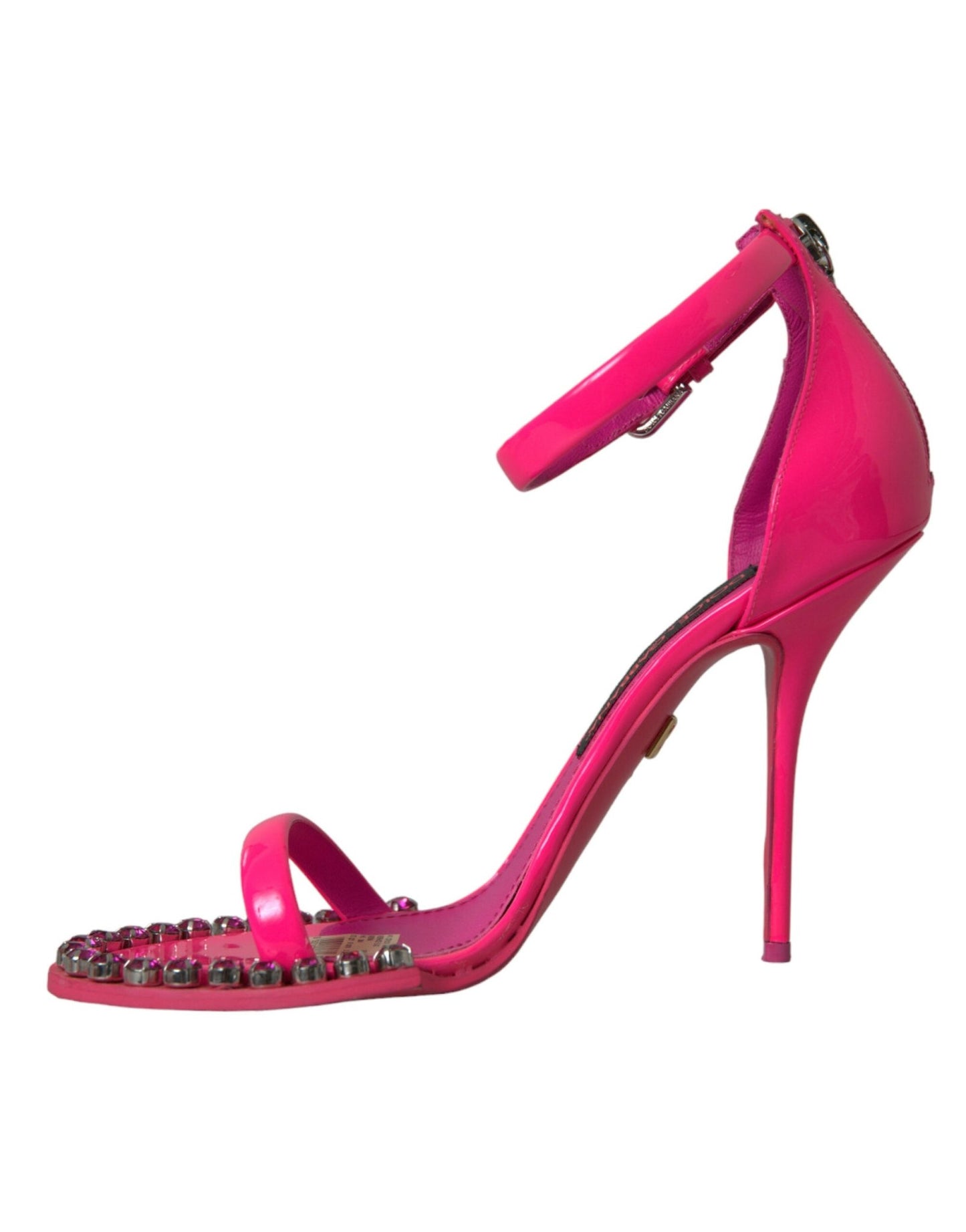 Dolce & Gabbana Pink Leather Crystal Heels Sandals Shoes - SMARTMARTNZ