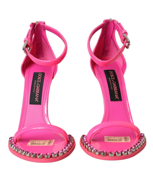 Dolce & Gabbana Pink Leather Crystal Heels Sandals Shoes - SMARTMARTNZ