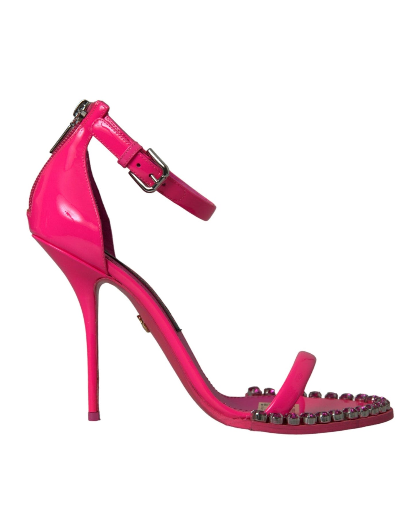 Dolce & Gabbana Pink Leather Crystal Heels Sandals Shoes - SMARTMARTNZ