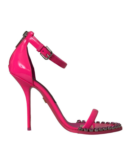 Dolce & Gabbana Pink Leather Crystal Heels Sandals Shoes - SMARTMARTNZ