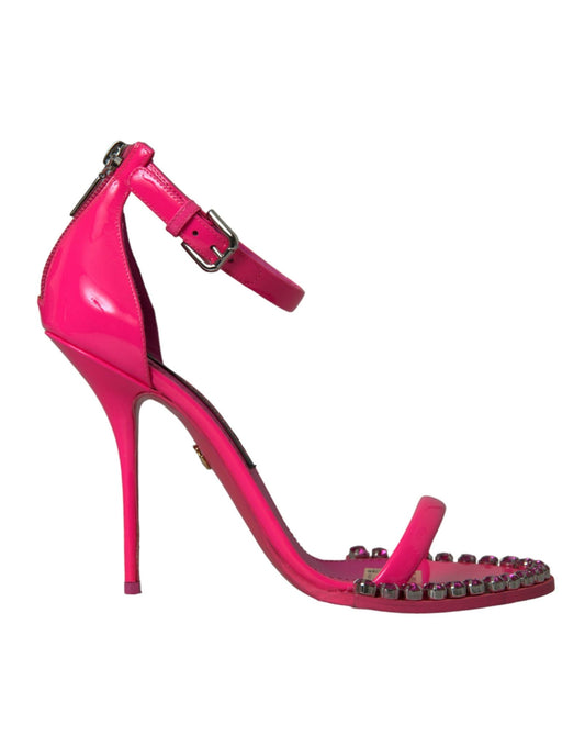 Dolce & Gabbana Pink Leather Crystal Heels Sandals Shoes - SMARTMARTNZ
