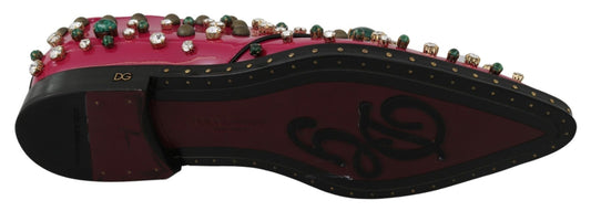 Dolce & Gabbana Pink Leather Crystals Dress Broque Shoes - SMARTMARTNZ