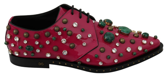 Dolce & Gabbana Pink Leather Crystals Dress Broque Shoes - SMARTMARTNZ