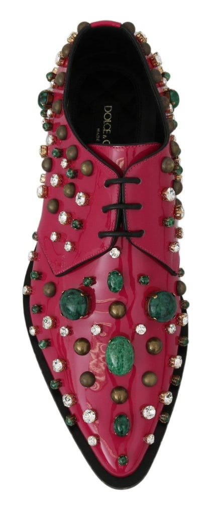 Dolce & Gabbana Pink Leather Crystals Dress Broque Shoes - SMARTMARTNZ