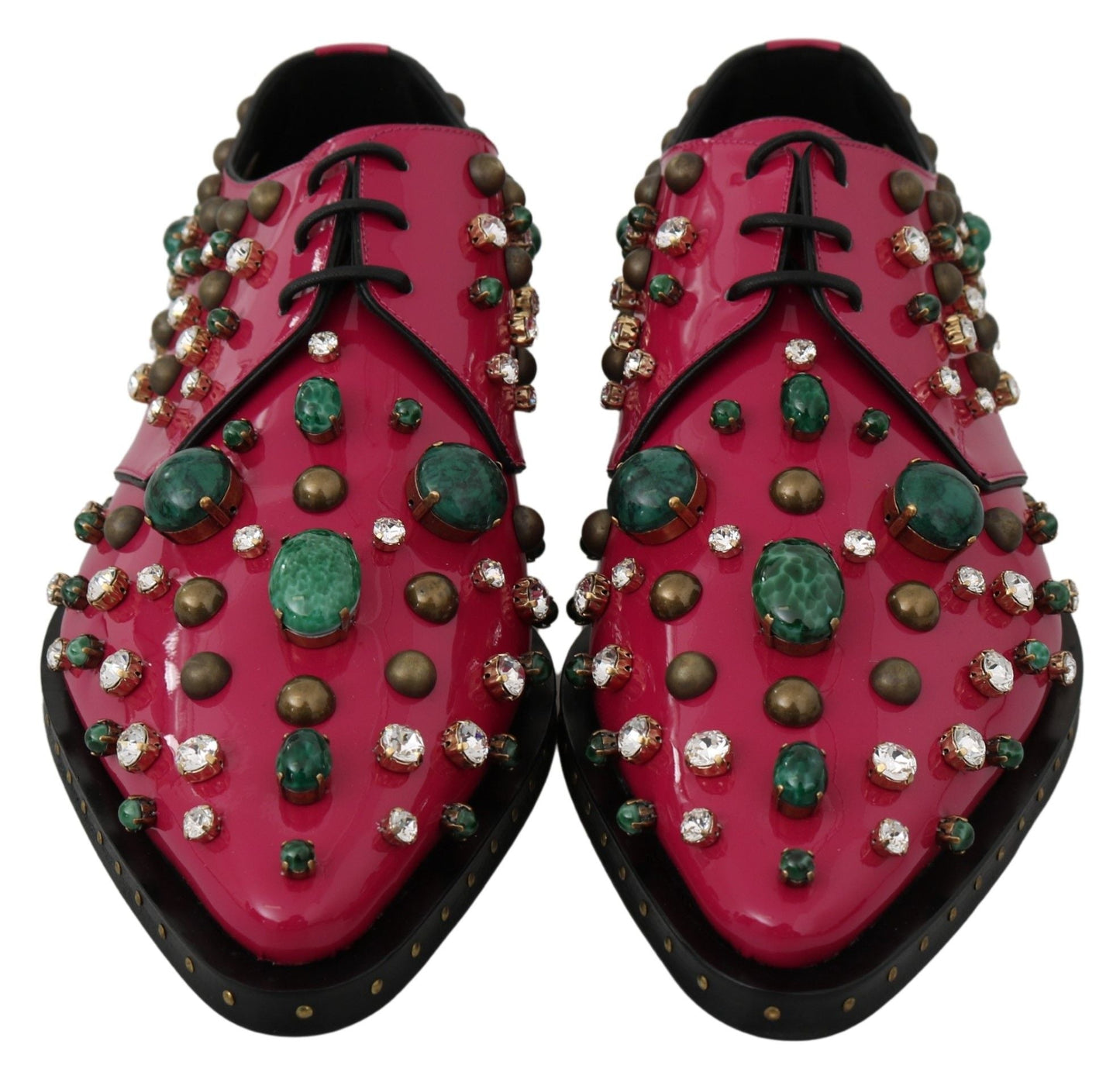 Dolce & Gabbana Pink Leather Crystals Dress Broque Shoes - SMARTMARTNZ