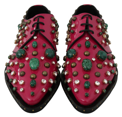 Dolce & Gabbana Pink Leather Crystals Dress Broque Shoes - SMARTMARTNZ