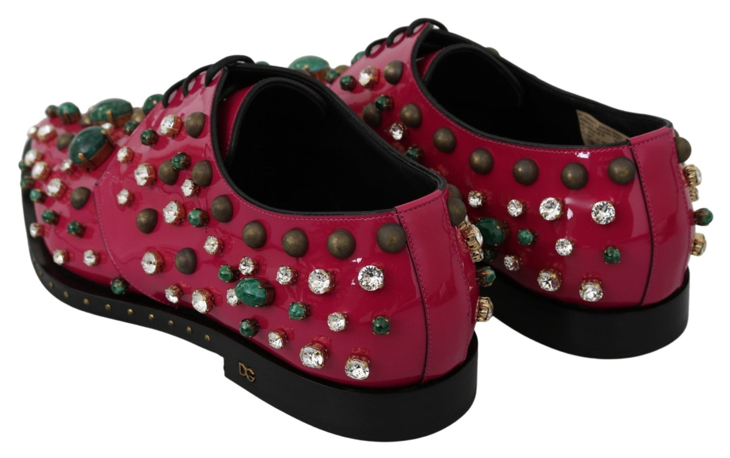 Dolce & Gabbana Pink Leather Crystals Dress Broque Shoes - SMARTMARTNZ