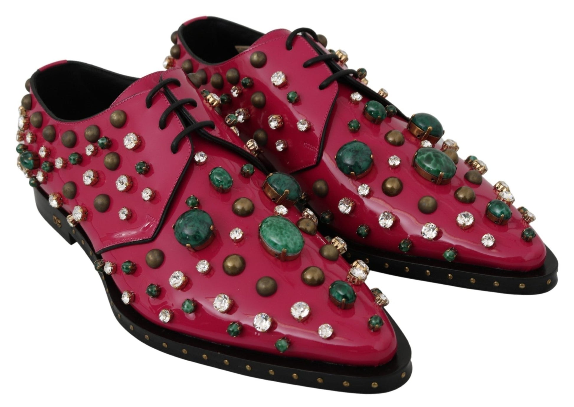 Dolce & Gabbana Pink Leather Crystals Dress Broque Shoes - SMARTMARTNZ