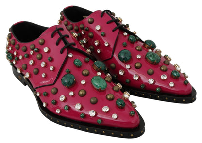 Dolce & Gabbana Pink Leather Crystals Dress Broque Shoes - SMARTMARTNZ
