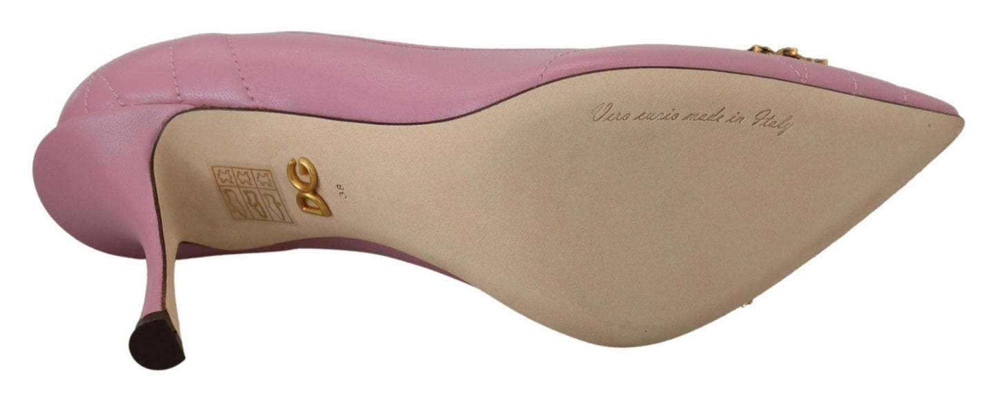 Dolce & Gabbana Pink Leather Heart DEVOTION Heels Pumps Shoes - SMARTMARTNZ