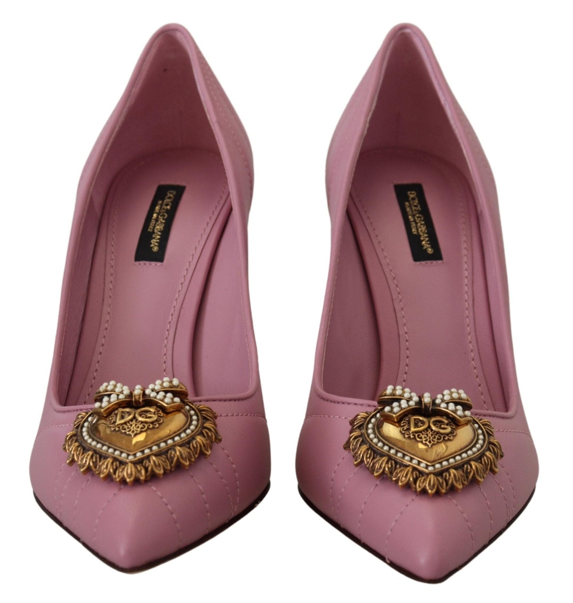 Dolce & Gabbana Pink Leather Heart DEVOTION Heels Pumps Shoes - SMARTMARTNZ