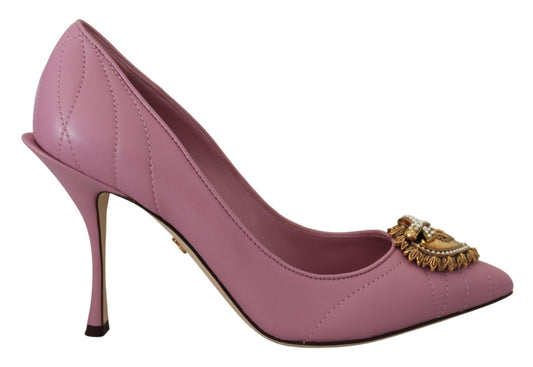 Dolce & Gabbana Pink Leather Heart DEVOTION Heels Pumps Shoes - SMARTMARTNZ