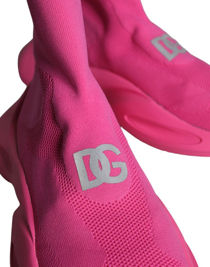 Dolce & Gabbana Pink Logo Print Slip On Socks Sneakers Shoes - SMARTMARTNZ