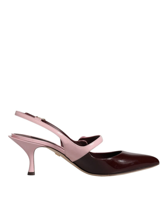 Dolce & Gabbana Pink Maroon Leather Kitten Heels Slingbacks Shoes - SMARTMARTNZ