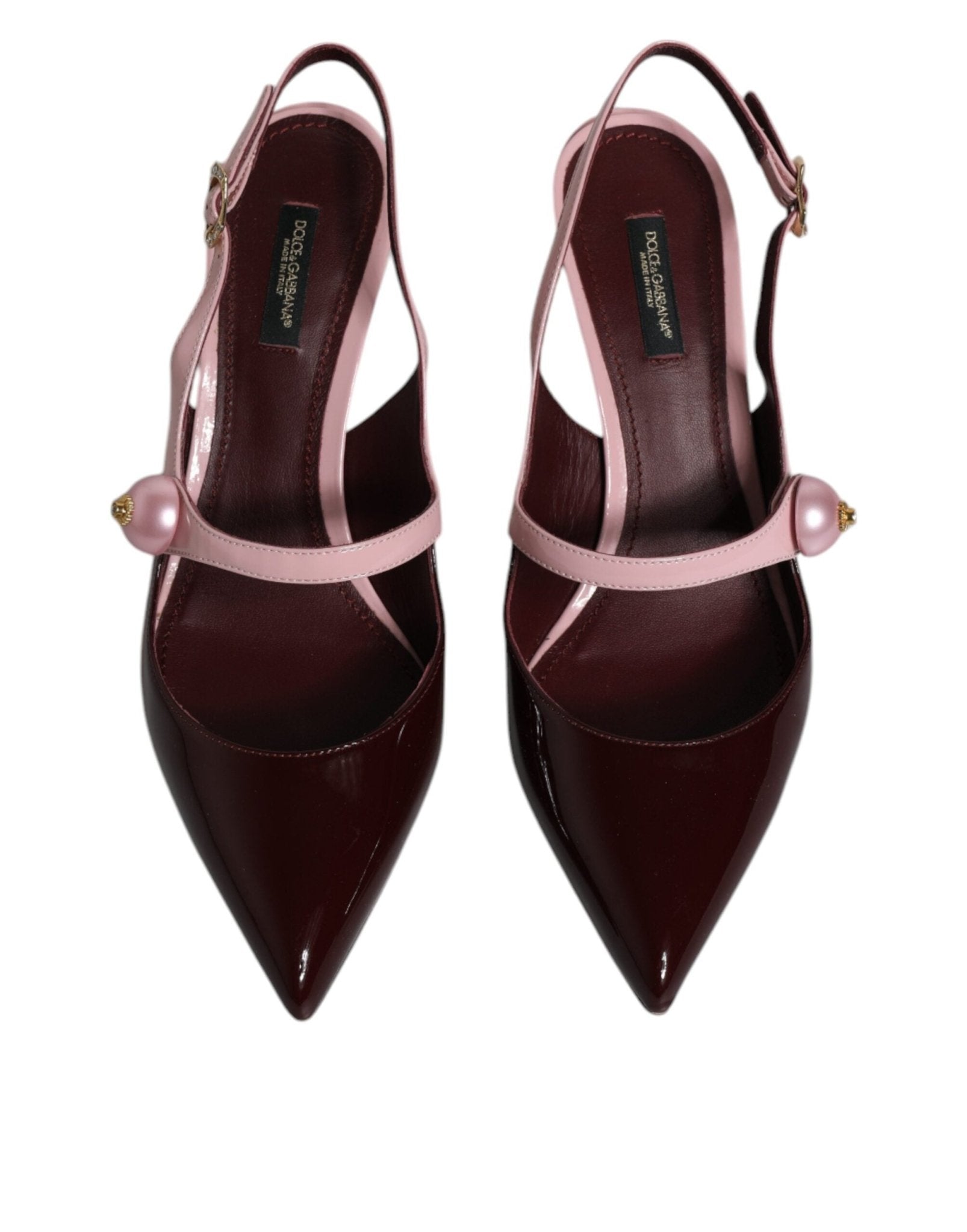 Dolce & Gabbana Pink Maroon Leather Kitten Heels Slingbacks Shoes - SMARTMARTNZ