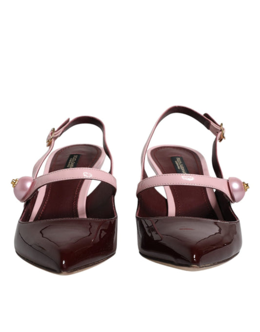 Dolce & Gabbana Pink Maroon Leather Kitten Heels Slingbacks Shoes - SMARTMARTNZ