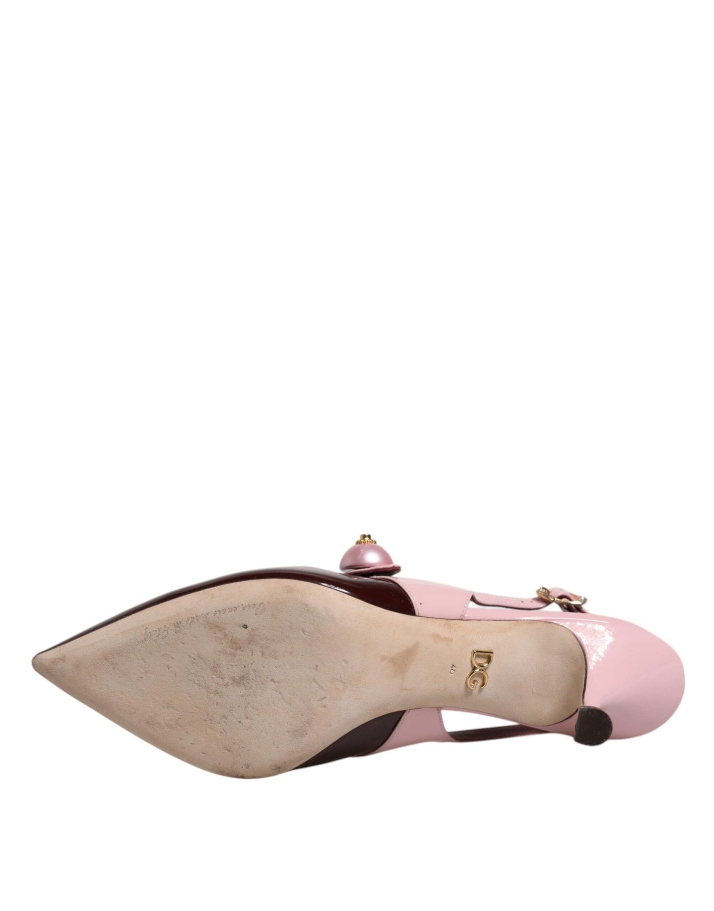 Dolce & Gabbana Pink Maroon Leather Kitten Heels Slingbacks Shoes - SMARTMARTNZ