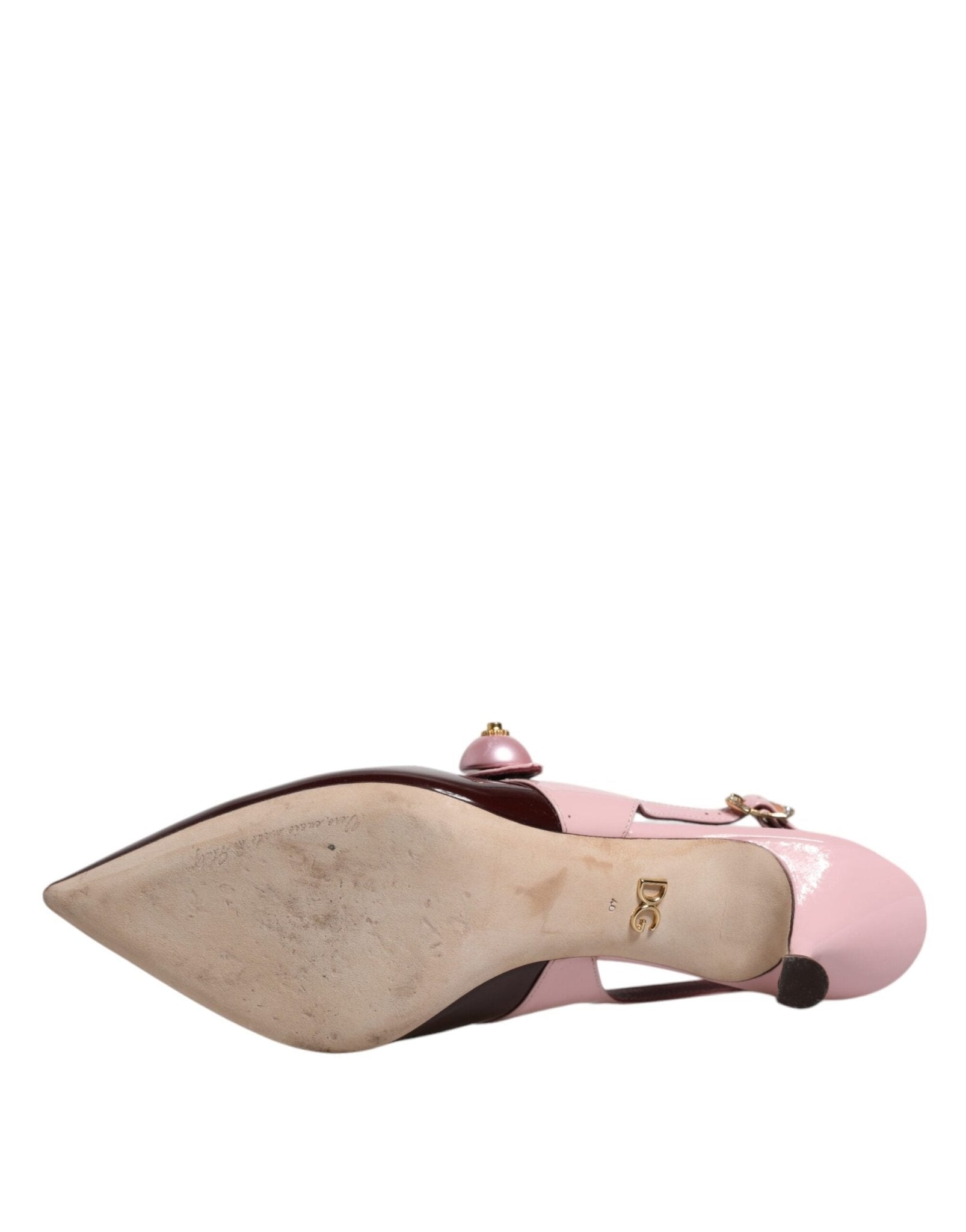 Dolce & Gabbana Pink Maroon Leather Kitten Heels Slingbacks Shoes - SMARTMARTNZ