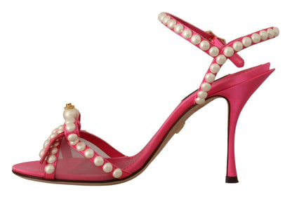 Dolce & Gabbana Pink Satin White Pearl Crystals Heels Shoes - SMARTMARTNZ