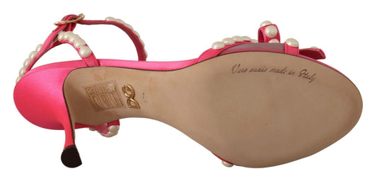 Dolce & Gabbana Pink Satin White Pearl Crystals Heels Shoes - SMARTMARTNZ