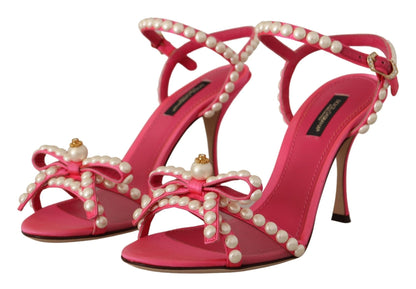 Dolce & Gabbana Pink Satin White Pearl Crystals Heels Shoes - SMARTMARTNZ