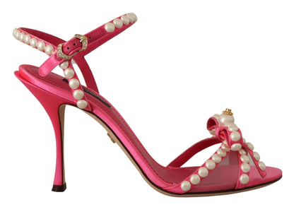 Dolce & Gabbana Pink Satin White Pearl Crystals Heels Shoes - SMARTMARTNZ