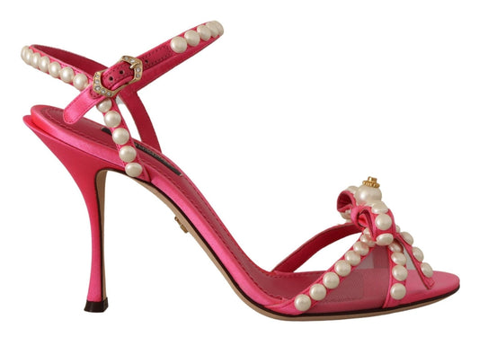Dolce & Gabbana Pink Satin White Pearl Crystals Heels Shoes - SMARTMARTNZ