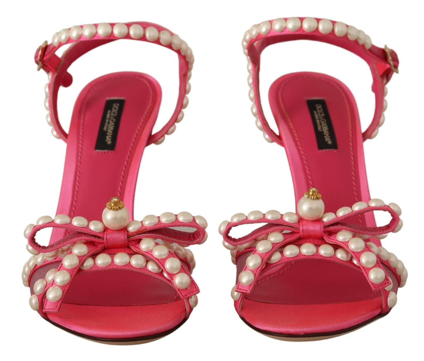 Dolce & Gabbana Pink Satin White Pearl Crystals Heels Shoes - SMARTMARTNZ