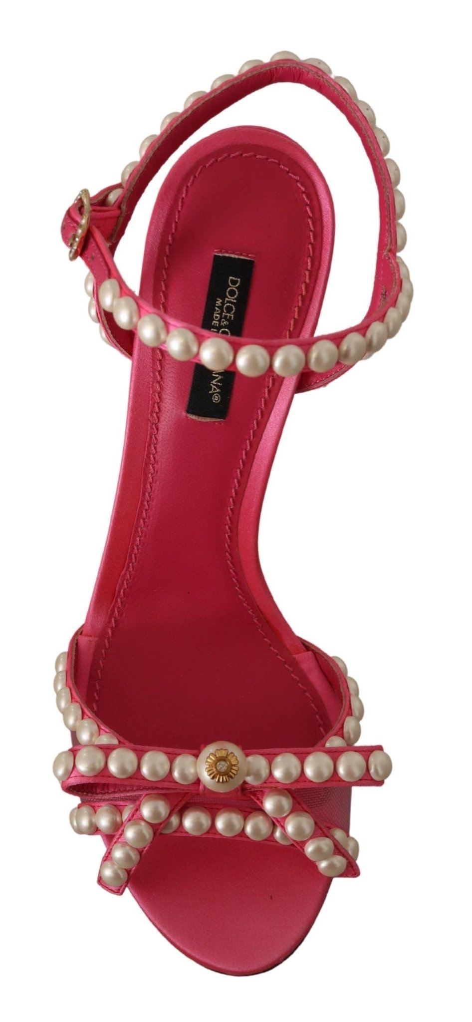 Dolce & Gabbana Pink Satin White Pearl Crystals Heels Shoes - SMARTMARTNZ