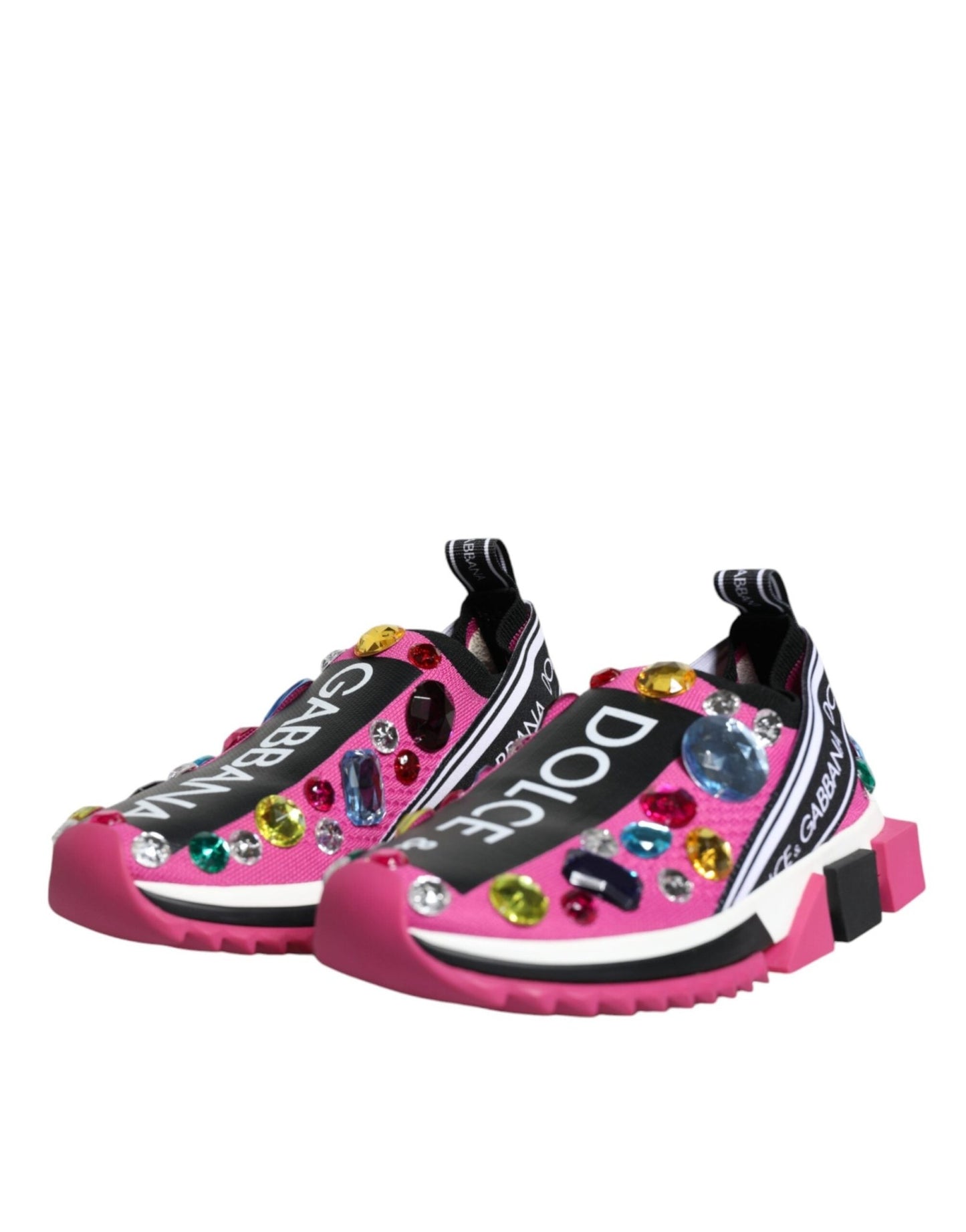 Dolce & Gabbana Pink Sorrento Crystals Low Top Sneakers Shoes - SMARTMARTNZ