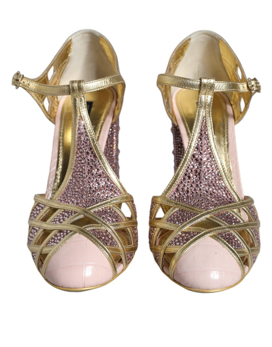 Dolce & Gabbana Pink Strass Crystals T - strap Sandals Shoes - SMARTMARTNZ