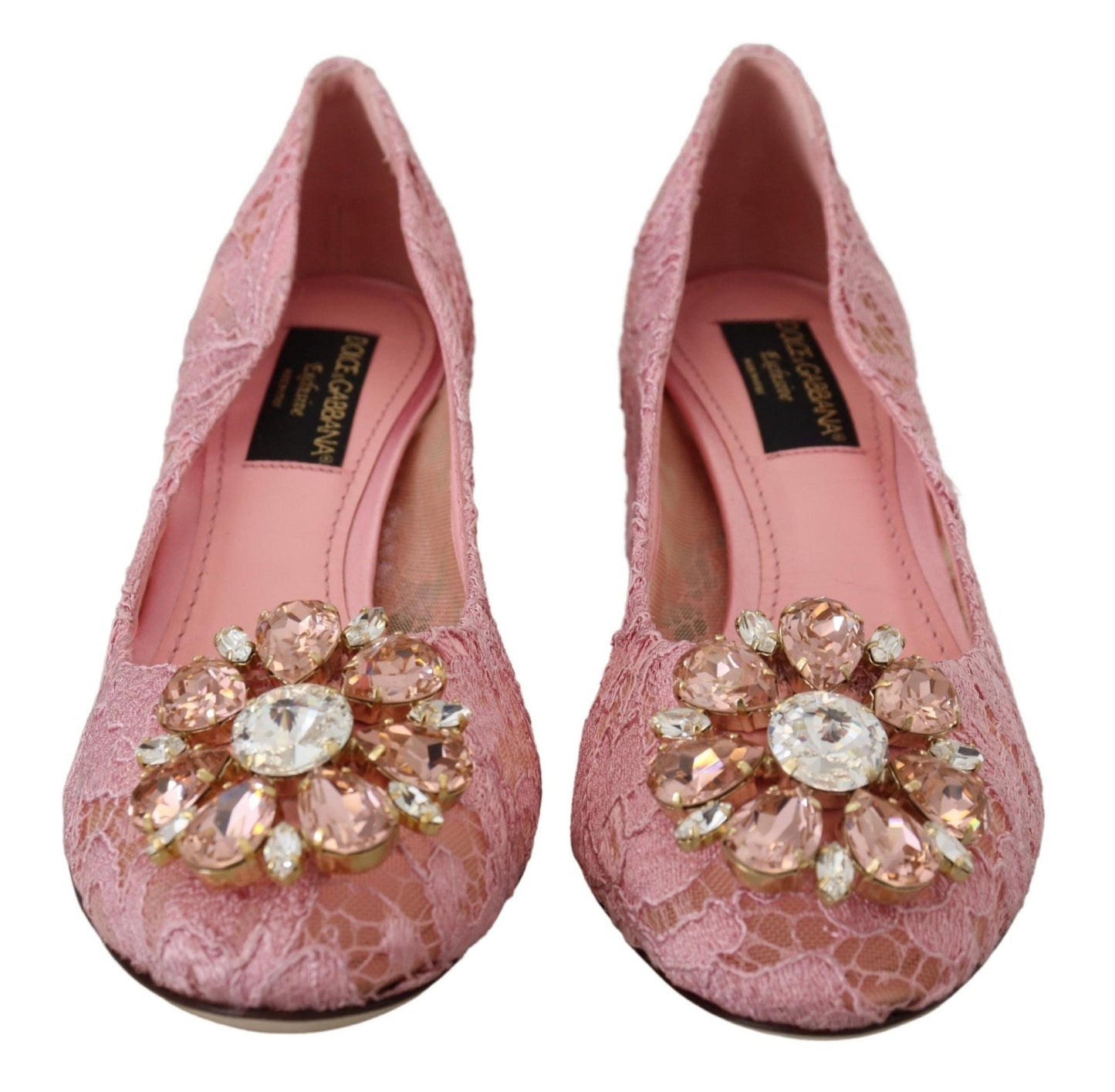 Dolce & Gabbana Pink Taormina Lace Crystal Pumps Pastel Shoes - SMARTMARTNZ