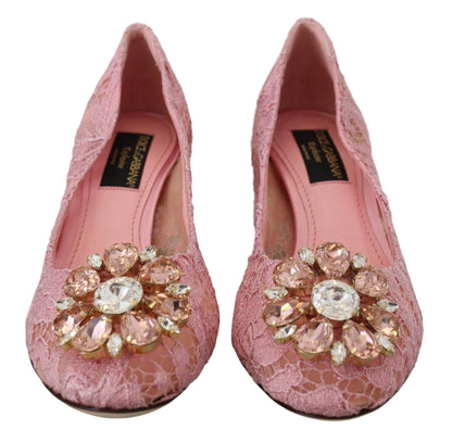 Dolce & Gabbana Pink Taormina Lace Crystal Pumps Pastel Shoes - SMARTMARTNZ