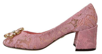 Dolce & Gabbana Pink Taormina Lace Crystal Pumps Pastel Shoes - SMARTMARTNZ