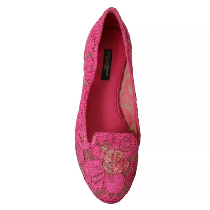 Dolce & Gabbana Pink Taormina Lace Slip On Flats Shoes - SMARTMARTNZ