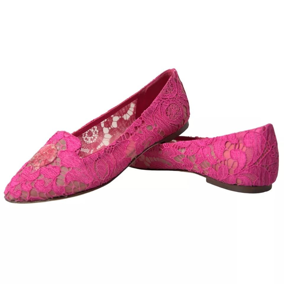 Dolce & Gabbana Pink Taormina Lace Slip On Flats Shoes - SMARTMARTNZ