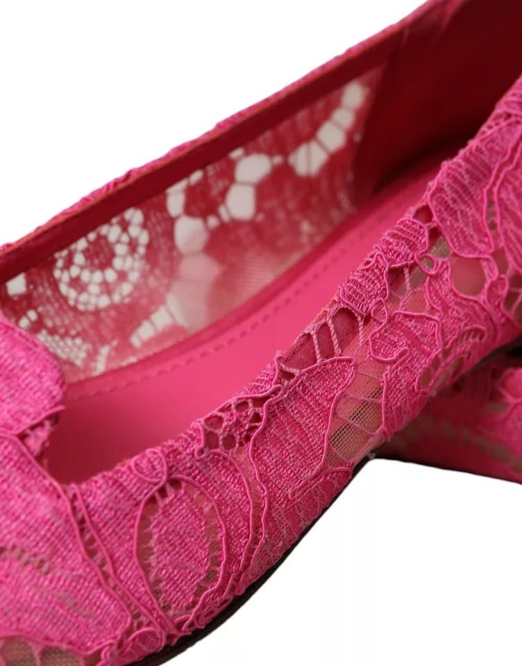 Dolce & Gabbana Pink Taormina Lace Slip On Flats Shoes - SMARTMARTNZ