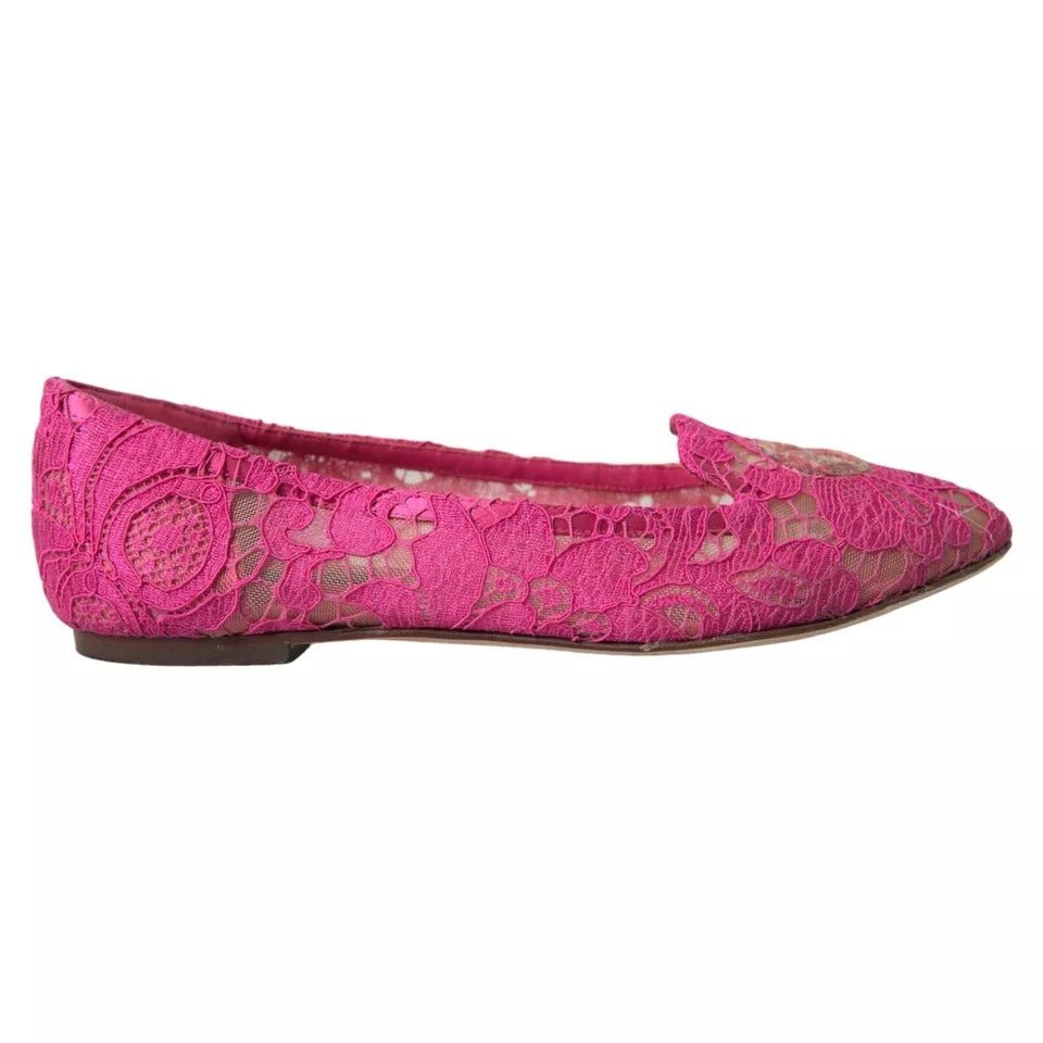 Dolce & Gabbana Pink Taormina Lace Slip On Flats Shoes - SMARTMARTNZ