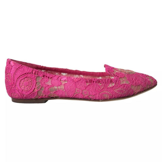 Dolce & Gabbana Pink Taormina Lace Slip On Flats Shoes - SMARTMARTNZ